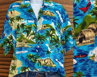 Vintage Manhattan Tropical Floral Print Short Sleeved Blouse Size M