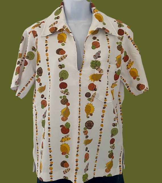 Retro 70's Seashell Polyester Shirt, Vintage 70's… - image 1