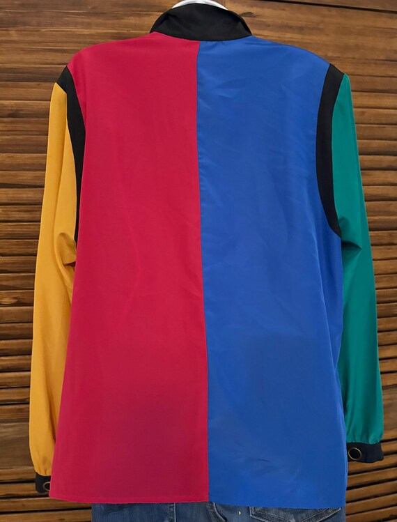 90's Lilli Ann Color Block Silky Polyester Button… - image 8