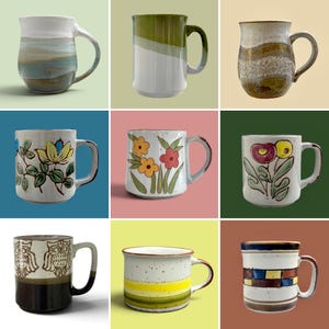 Vintage Stoneware Mug: Vintage Pattern Ceramic Coffee Cup (70s 80s Pottery) Choose One