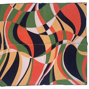 6 Mid Century Abstract Linen Napkins, Vintage Table Linens, Mid Century Cloth Napkins