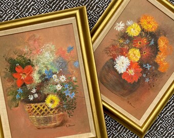 2 Vintage Mid Century Floral Still Life Paintings