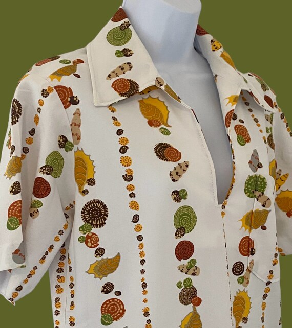 Retro 70's Seashell Polyester Shirt, Vintage 70's… - image 4