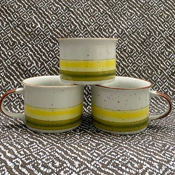 3 Lunch Mates Stoneware Soup Mugs Lime, Yellow and Green Sunrise