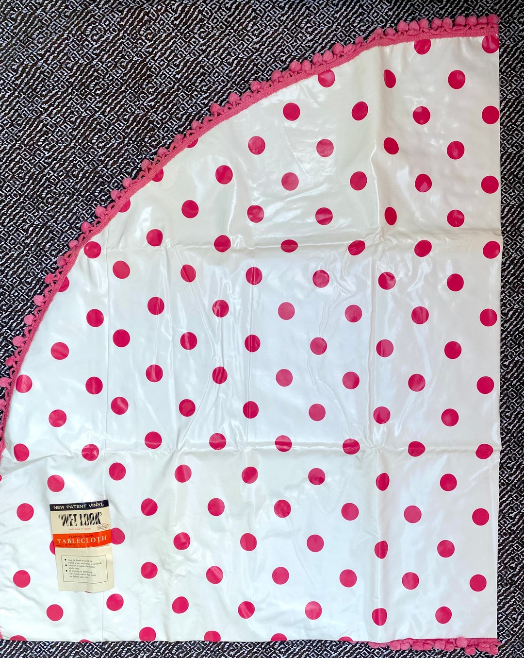Vintage Polka Dot Vinyl Tablecloth Retro Round Pink Polka Dot Etsy