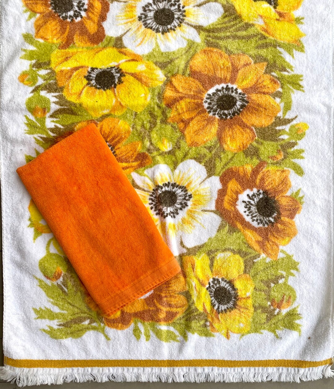 Callaway Vintage Orange & Yellow Floral Print Bath Towel Etsy