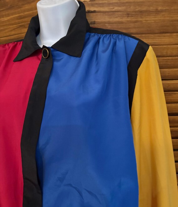 90's Lilli Ann Color Block Silky Polyester Button… - image 5