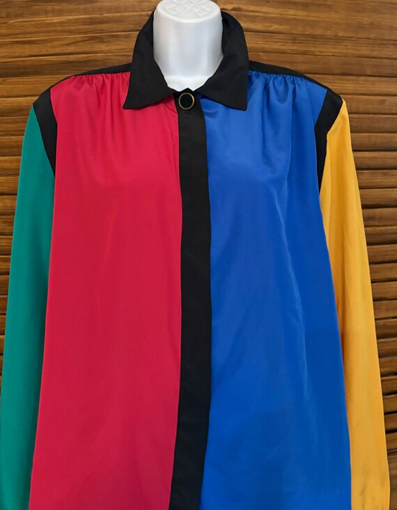 90's Lilli Ann Color Block Silky Polyester Button… - image 7