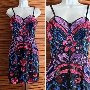 K Lily Formal Beaded and Sequin Mini Dress Size XS 1990&#39;s