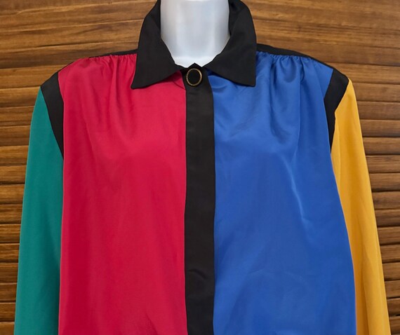 90's Lilli Ann Color Block Silky Polyester Button… - image 4