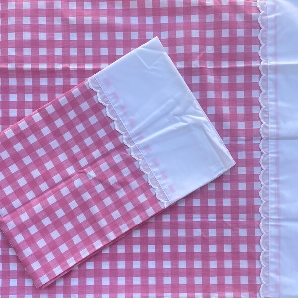 Utica Meadowbrook Pink Gingham Standard Pillowcases, Pink Pillowcases, Vintage Pillowcases