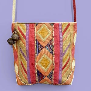 Vintage Sharif Patchwork Leather Crossbody Bag 90s Southwestern Boho Purse Festival Shoulder Bag Artisan Tote