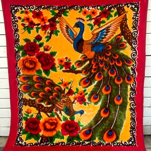 Vintage Korean Plush Peacock Blanket Peacock Blanket Pancho Woven Blanket Vintage Throw Bed Blanket Etsy Canada