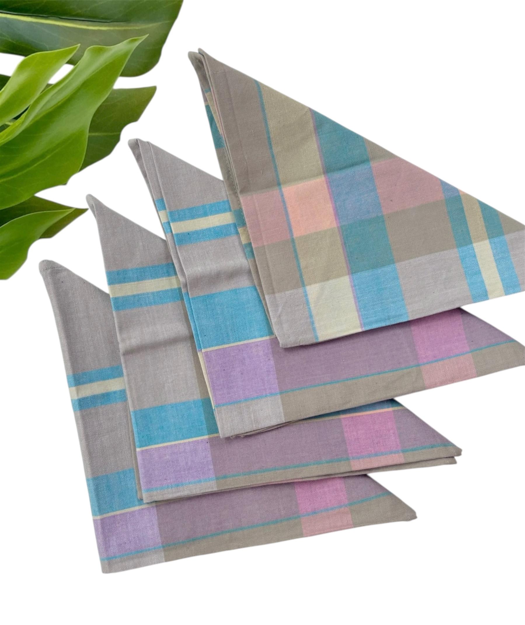 4 Large Vintage Cotton Plaid Napkins Pastel Colors Made in India
