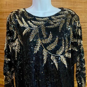 Vintage Metamorphosis Gold Leaf Long Sleeved Sequin Top M