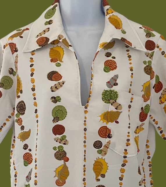 Retro 70's Seashell Polyester Shirt, Vintage 70's… - image 3