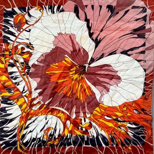 Vintage Hand Printed Floral Abstract Scarf - Made in Japan 100% Acetate