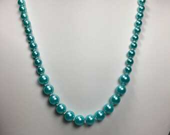 Light Blue pearl glass beaded necklace