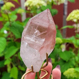 Rare! Pink lemurian quartz on stand, raw lemurian quartz,  crystal on stand, rose quartz