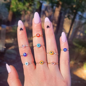Glass nazar rings, dainty evil eye ring, evil eye ring, wire wrapped ring, evil eye jewelry, nazar ring, glass evil eye ring, evil eye