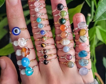 Buy 3, get 1 free! Wire wrapped crystal rings, wire wrapped gemstone rings, customizable gemstone rings, birthstone rings, natural gemstone