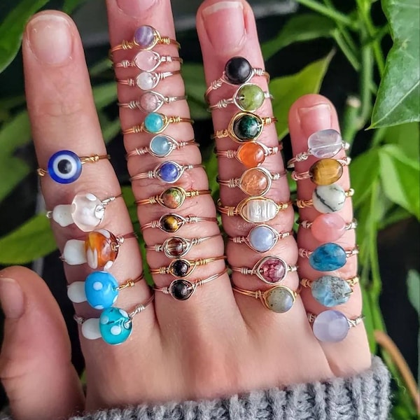 Buy 3, get 1 free! Wire wrapped crystal rings, wire wrapped gemstone rings, customizable gemstone rings, birthstone rings, natural gemstone