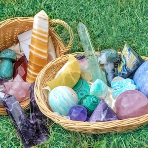 Caixa Misteriosa de Cristal: Intenção Personalizada, Colher da Sorte, Pacote de Rochas e Minerais