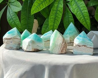 AA Caribbean calcite top polished points, Caribbean calcite crystal, Caribbean blue calcite, Caribbean calcite tower, Caribbean calcite