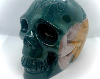 XLarge Ocean Jasper Skull, Ocean Jasper Skull Carving