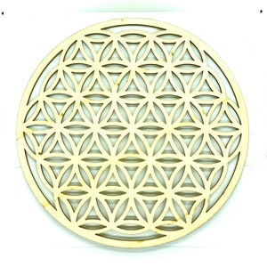 Laser Cut Wood Flower of Life: Sacred Geometry Crystal Grid (8 inches)