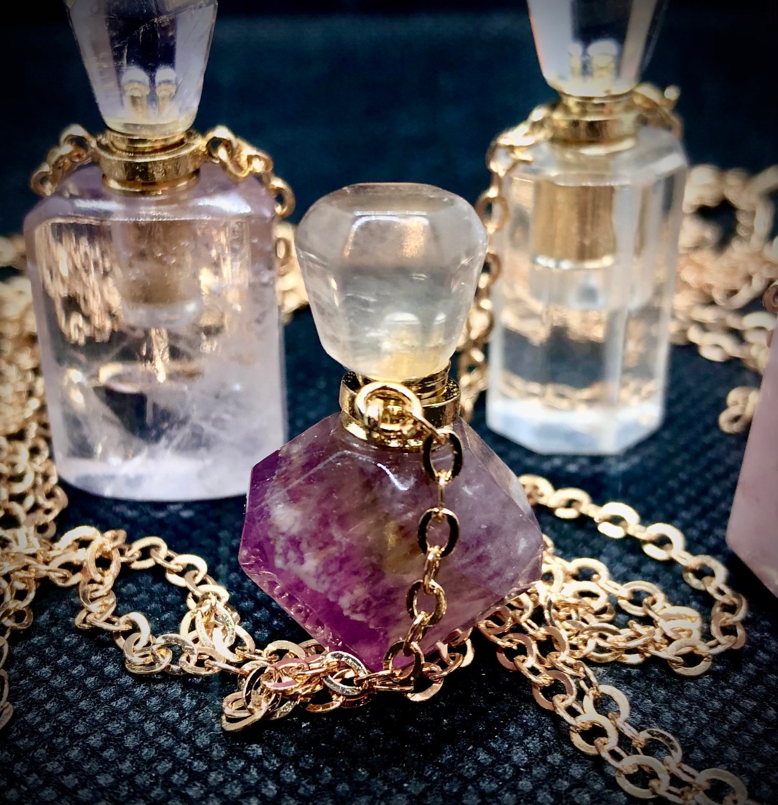 Crystal Essential Oil Bottles Clear Quartz Bottles Rose Etsy