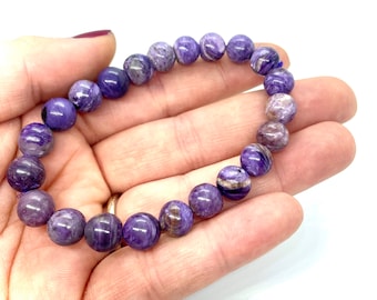 Deep Purple Charoite Bracelet- 9mm, Charoite Beaded Bracelet