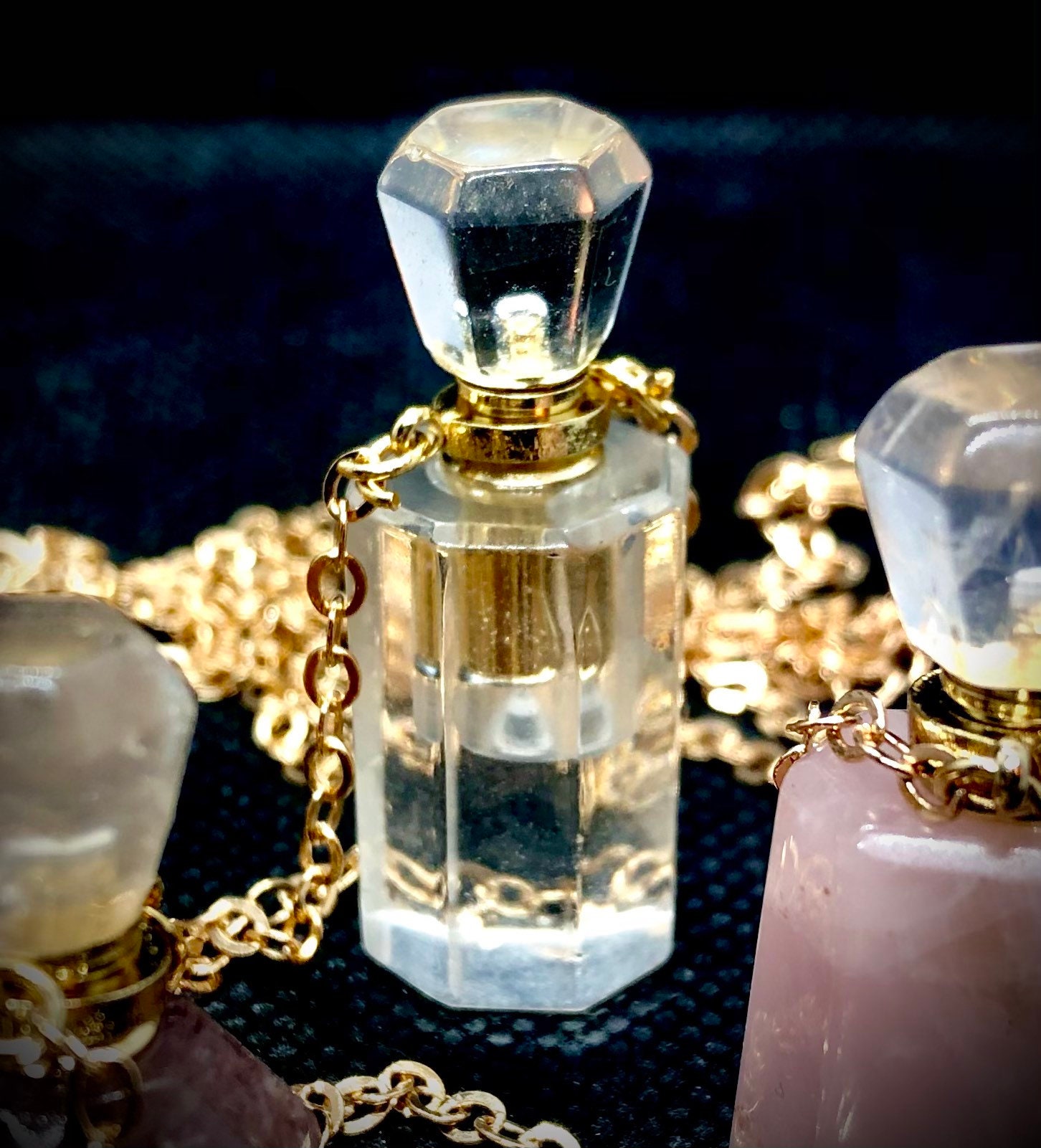 Crystal Essential Oil Bottles Clear Quartz Bottles Rose Etsy