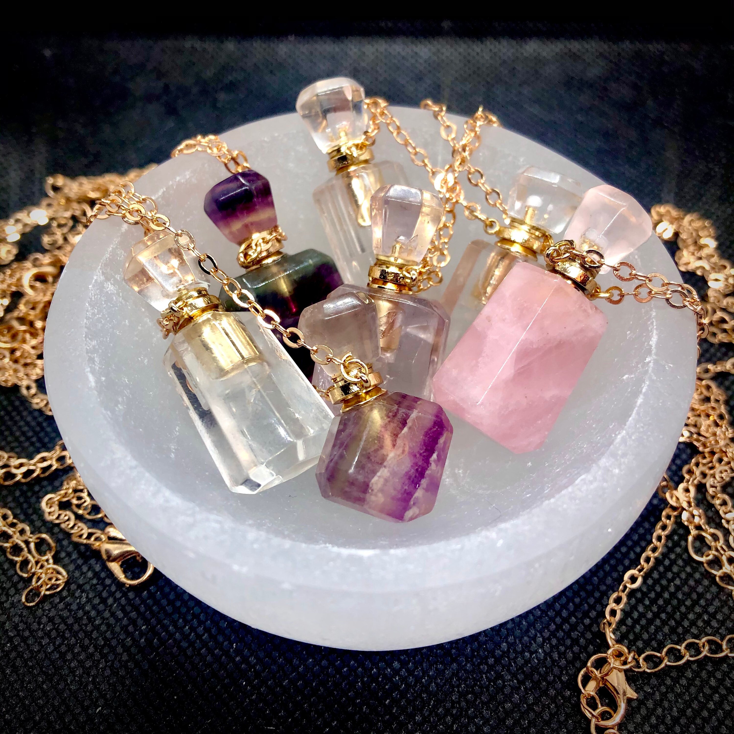 Crystal Essential Oil Bottles Clear Quartz Bottles Rose Etsy