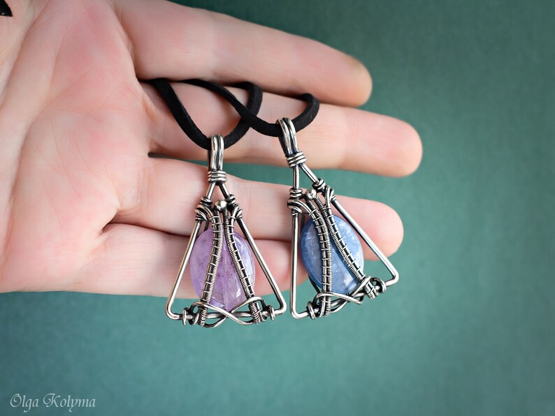 Silver pendant Mens pendant Kyanite Wire wrapped pendant Mens Etsy