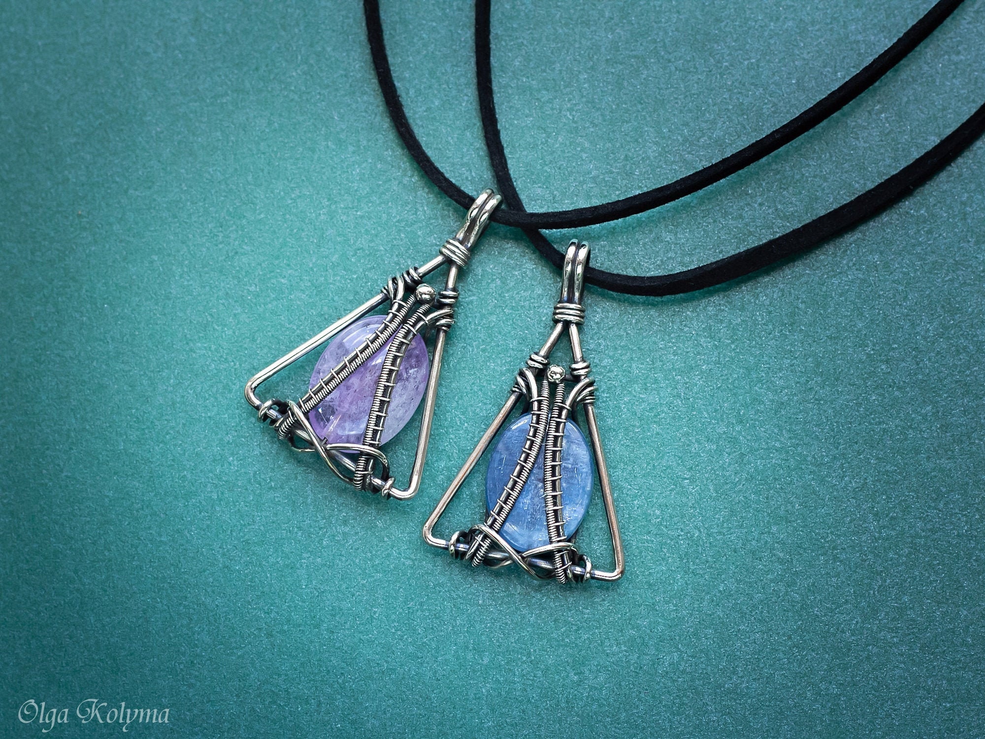 Silver pendant couples necklace Amethyst pendant Kyanite Etsy