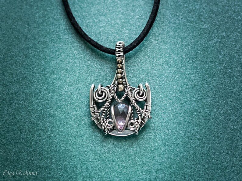 Silver pendant Wire wrapped necklace Quartz pendant Pyrite Etsy