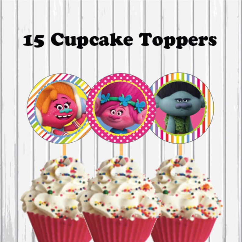 Trolls Printable Digital 15 Cupcake Toppers 15 Different Characters ...