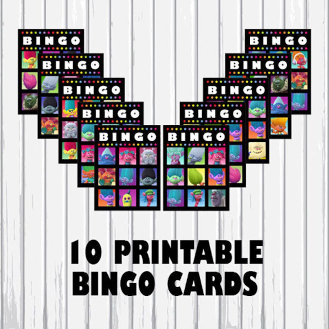 New TROLLS PRINTABLE BINGO Game Digital File 10 Cards &amp; 28 Characters ...
