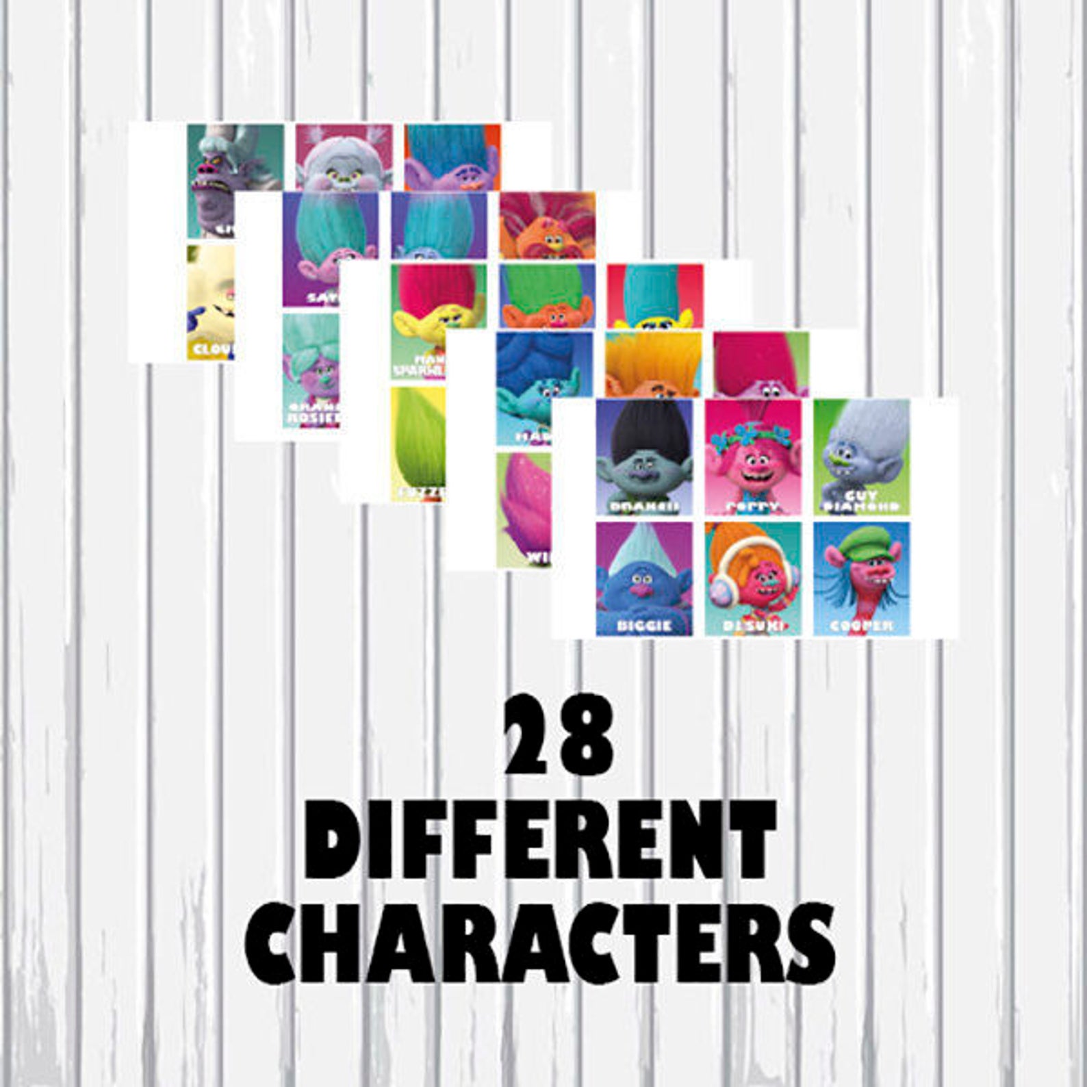 New TROLLS PRINTABLE BINGO Game Digital File 10 Cards &amp; 28 Characters ...