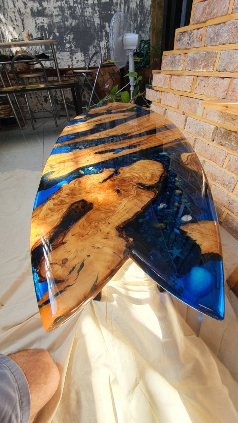Surfboard ART Epoxy Resin and Olive wood Etsy