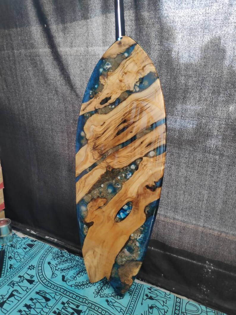 Surfboard ART Epoxy Resin and Olive wood Etsy