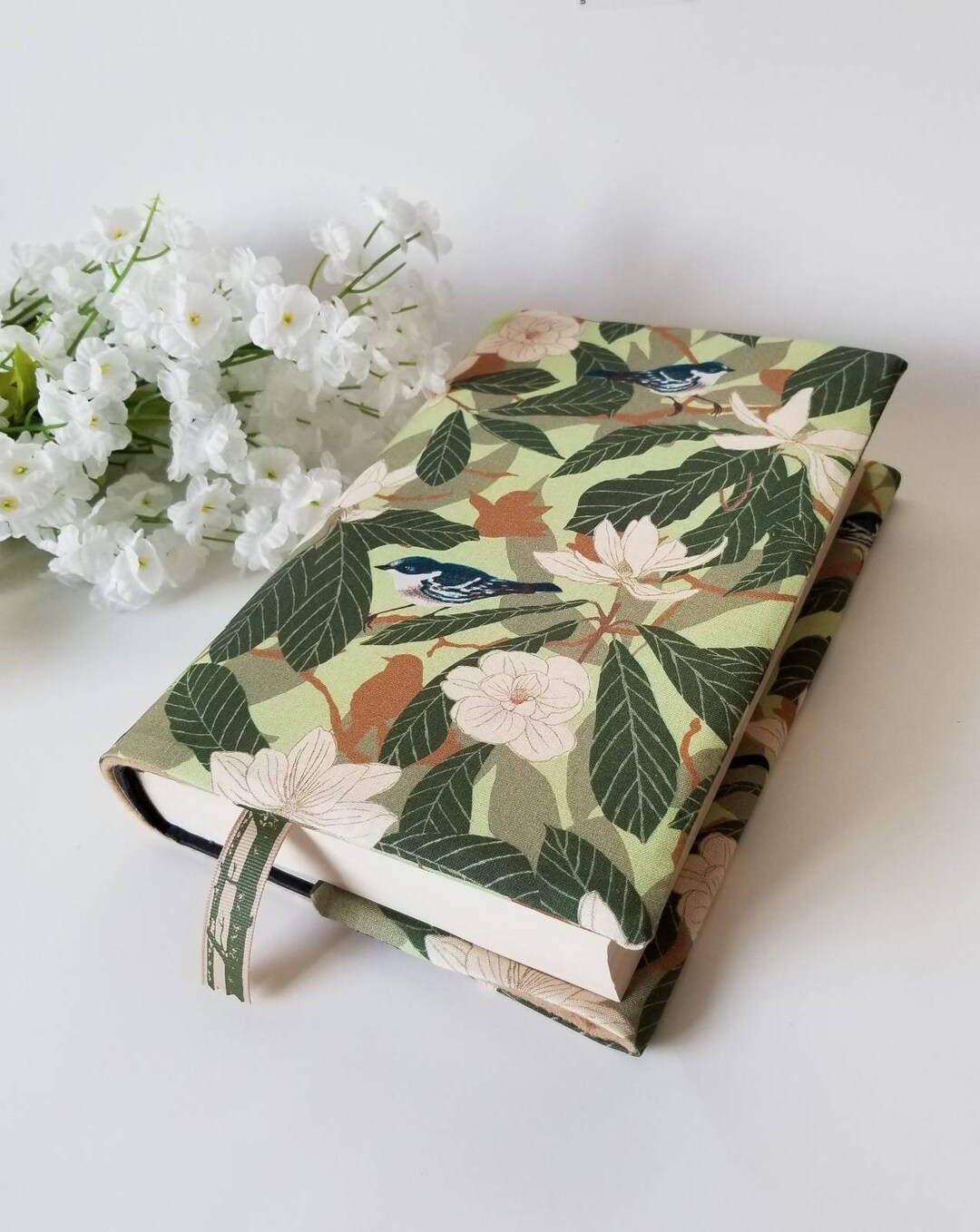 Scripture Cover Floral Bird Bible Cover, Adjustable Fabric Journal Cover, Custom Fit ...