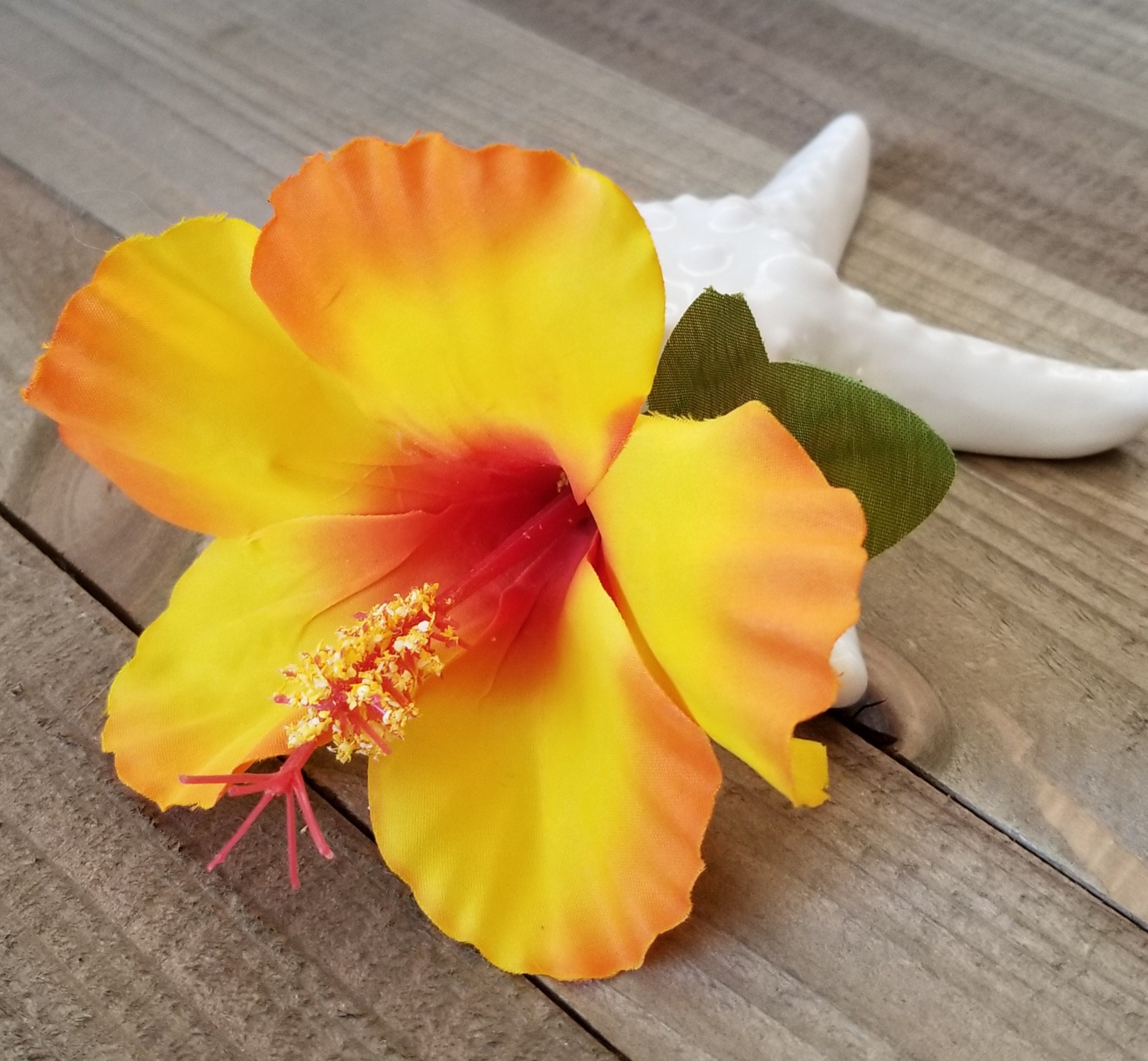 Orange Hibiscus Hair Clip, Yellow Hibiscus Hair Clip  display picture 1