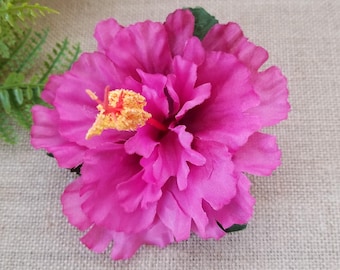 Pink hibiscus hair clip, single pink hibiscus hair clip, hibiscus hair clip, pink hibiscus silk flowers, wedding flowers