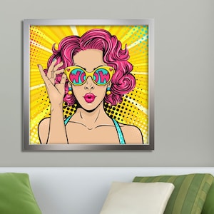 Wow Girl Roy Lichtenstein-Style Pop Art Poster Download. Cartoon DIY Wall Artwork image 1