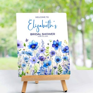 Blue Bridal Shower Welcome Sign Template Wildflower Bridal Shower Welcome Sign Printable Blue Floral Bridal Shower Wildflower Floral Sign