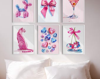Trendy Pink Floral Dorm Wall Art Set of 6 Dorme Decor Coquette Aesthetic Printable Digital Download Modern College Apartment Decor Gallery