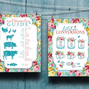 Pioneer Woman Meat Temperature Chart + Kitchen Conversions Wall Art & Sublimation Design PNG JPG Digital Download