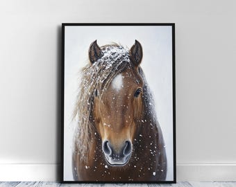 Horse Print SNOWY WINTER WallArt Digital Download Downloadable Artful Wall Art Artful Winter Print Winter Printful Print Winter Decore Wall